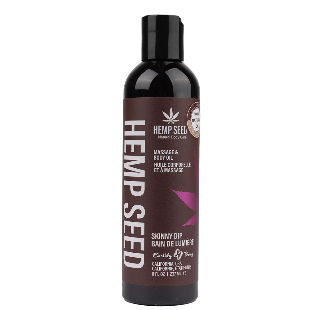Hemp Seed Massage & Body Oil - Skinny Dip (Vanilla & Fairy Floss) Scented - 237 ml Bottle Earthly Body